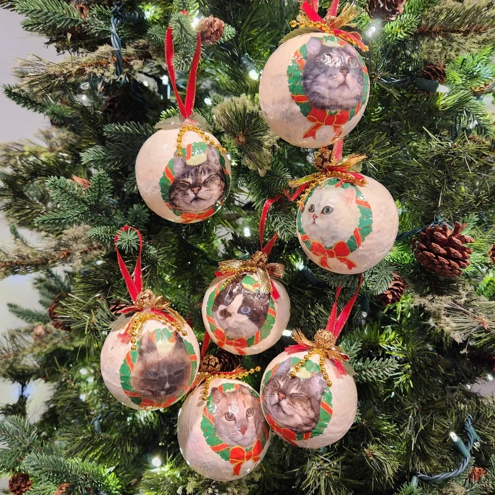 Set of 7 Handmade Cat Christmas Ornaments 3